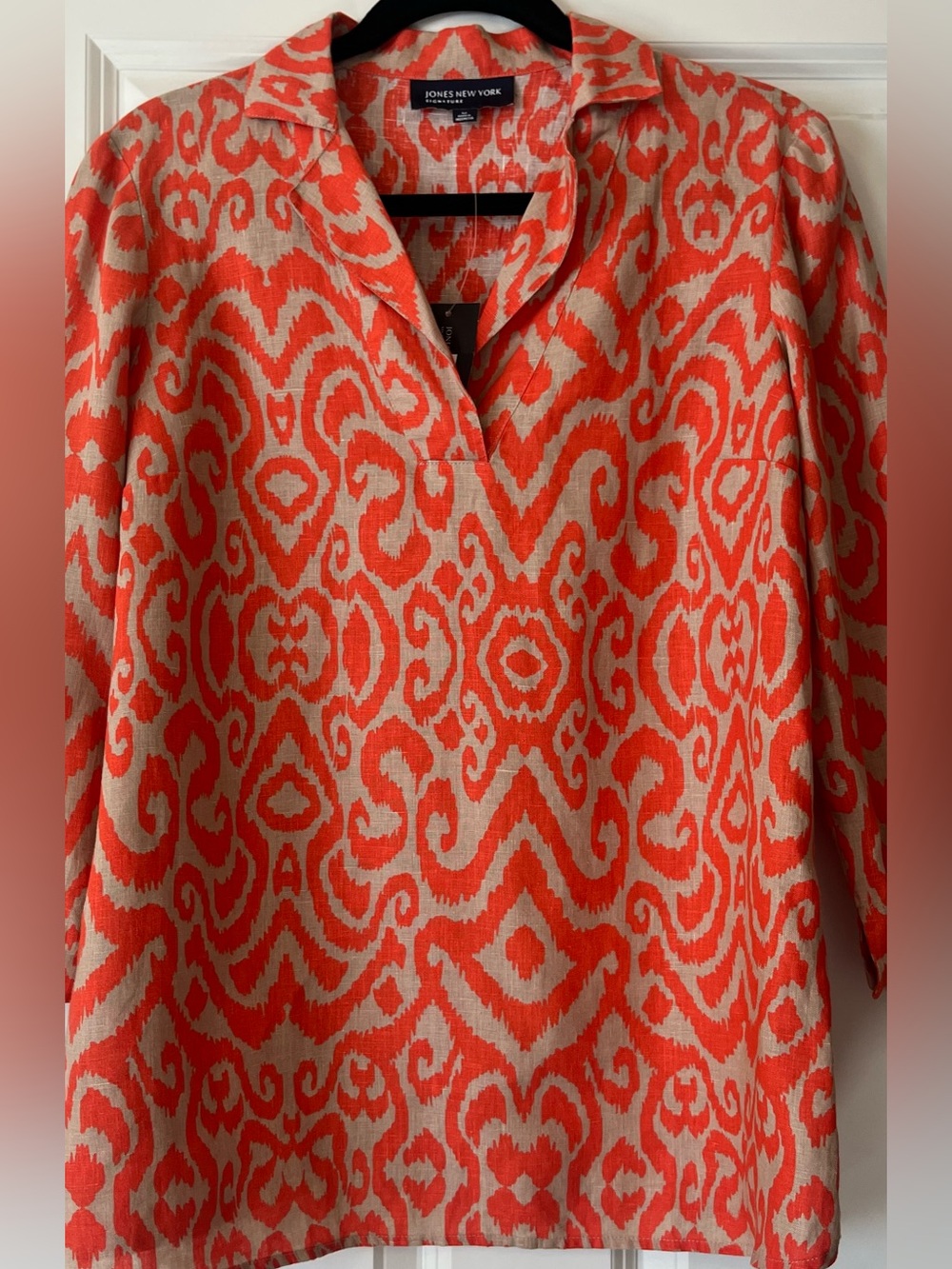 Jones New York Coral and Beige Patterned linen  tunic - Picture 6 of 8